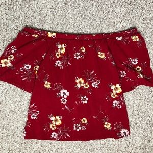 floral red off the shoulder shirt